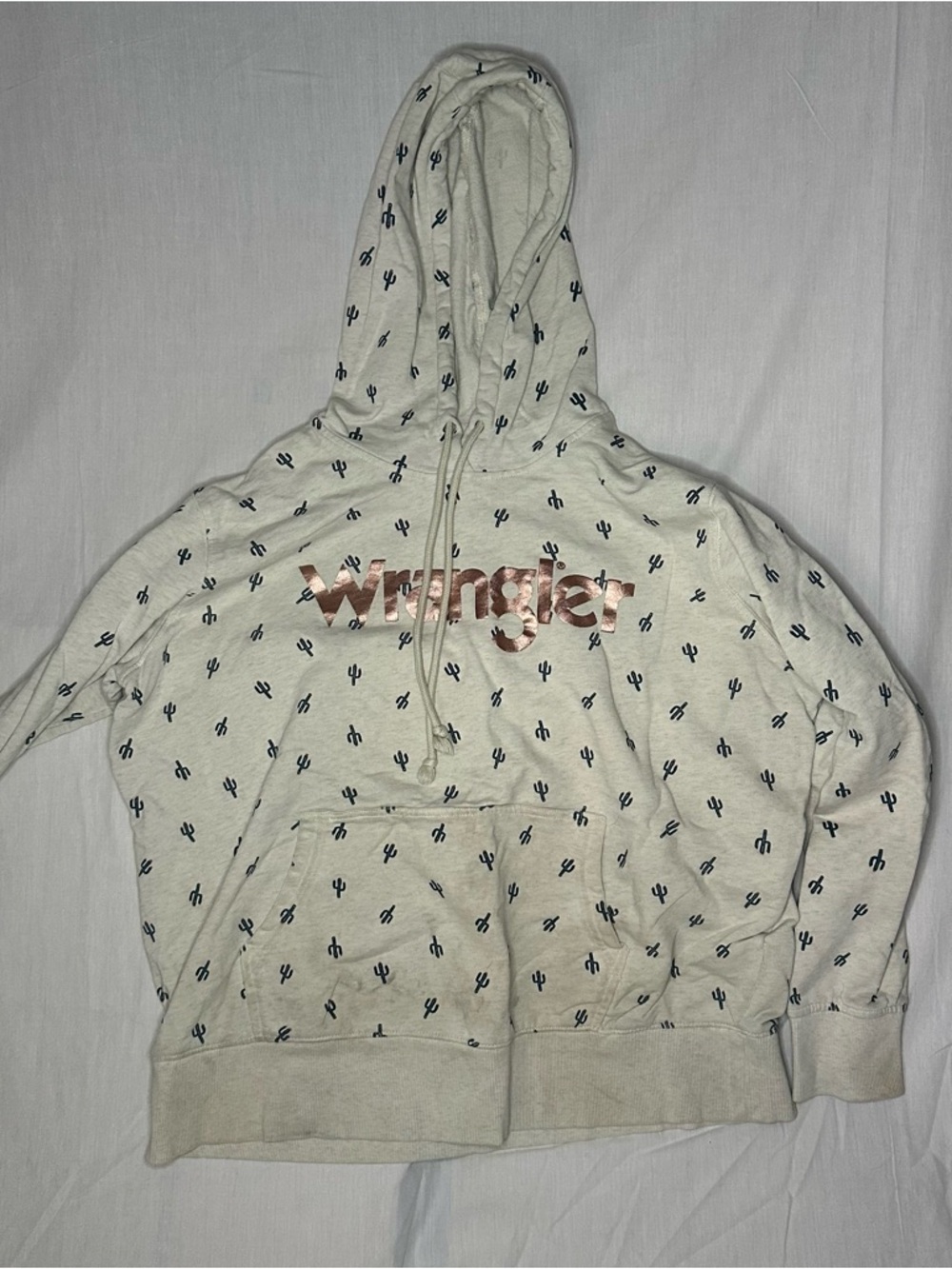 Wrangler Cream Cactus Print Hoodie with Metallic Logo